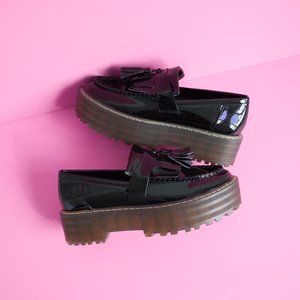 H&M Divided Black Patent Leather Platform Loafers